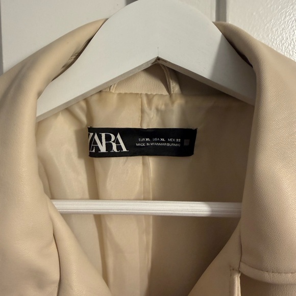 Zara Beige Leather Moto Jacket - Picture 4 of 5